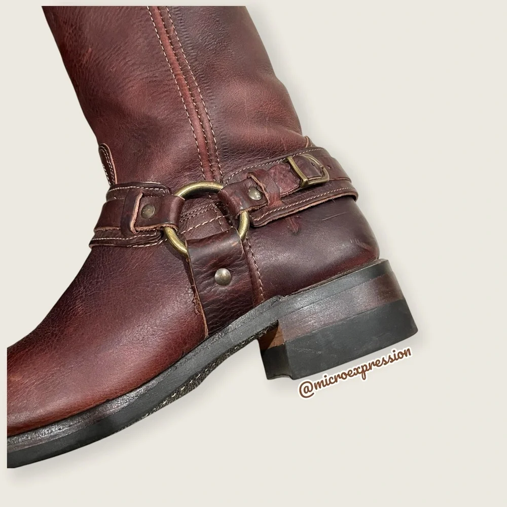 $599 Frye Vintage Harness 12R Brown Leather Cavalry Distressed Motorcycle Boot